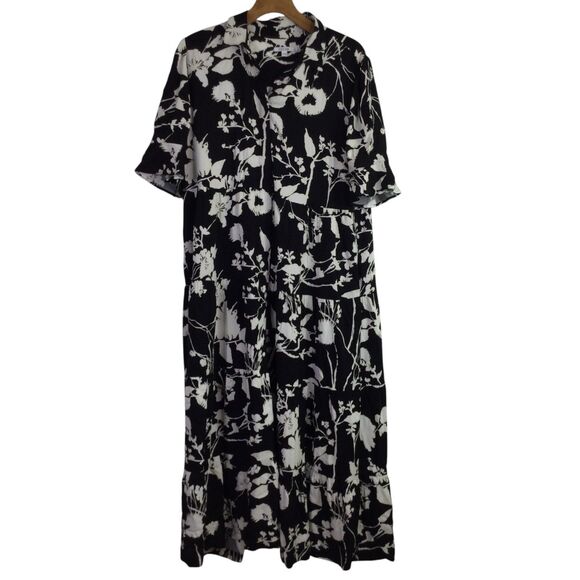 Chico's Womens Maxi Dress Abstract Floral Flare Sleeves Black Size 3 US 16 - Picture 1 of 16